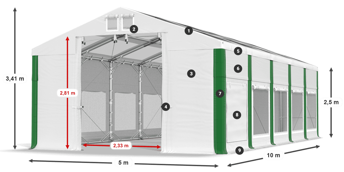 Střecha: MS T 580 PVC Stěny: SD M 500 PVC 2,5 m legenda