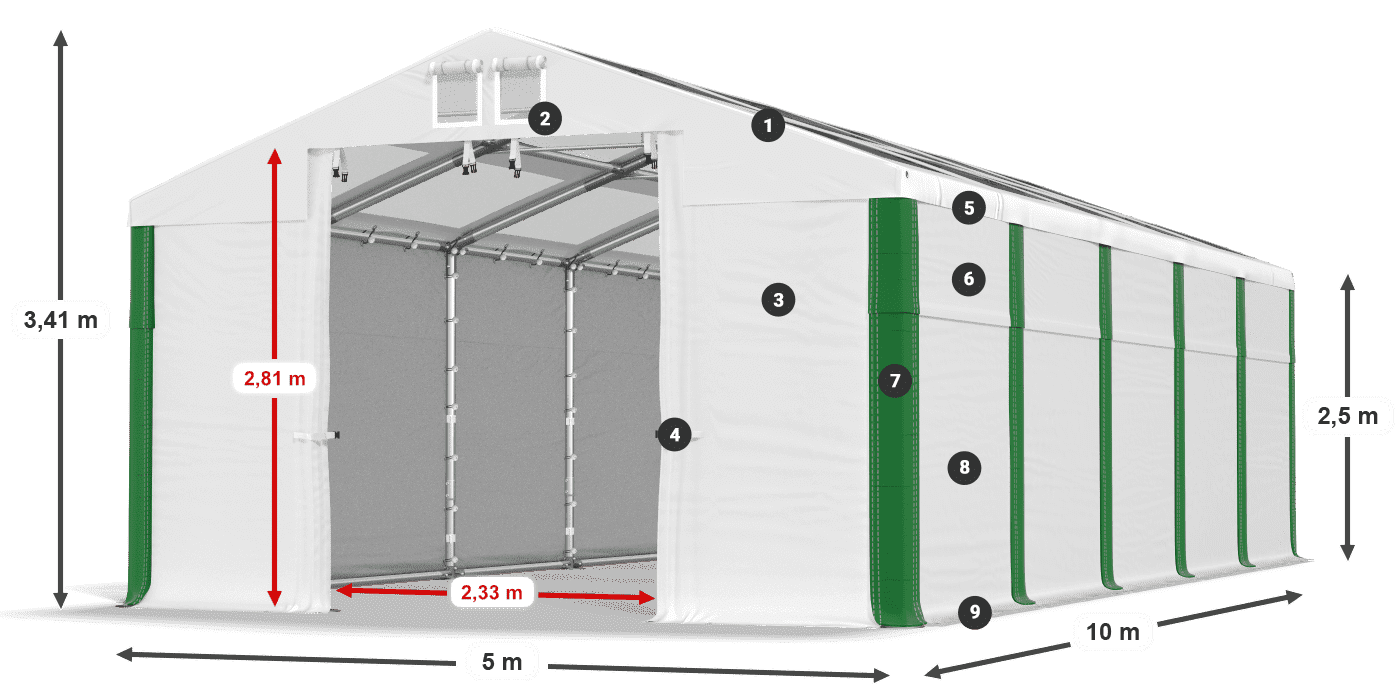 Střecha: MS T 580 PVC Stěny: SD 500 PVC 2,5 m legenda