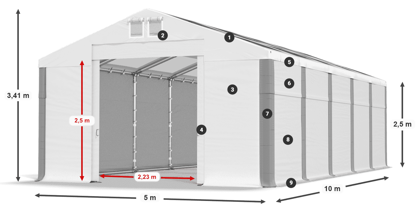 Střecha: MS T 580 PVC Stěny: SD 500 PVC 2,5 m legenda
