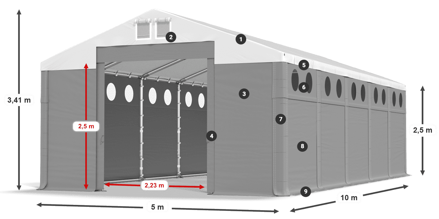 Střecha: MS 580 PVC Stěny: SD O 500 PVC 2,5 m legenda