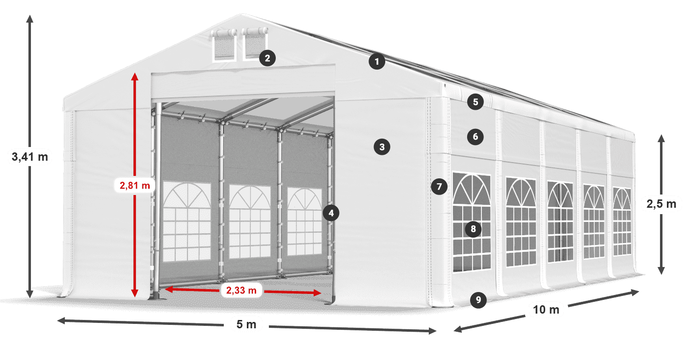 Střecha: MS 580 PVC Stěny: SD 500 PVC 2,5 m legenda