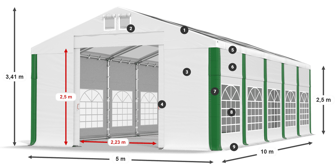 Střecha: MS 580 PVC Stěny: SD 500 PVC 2,5 m legenda