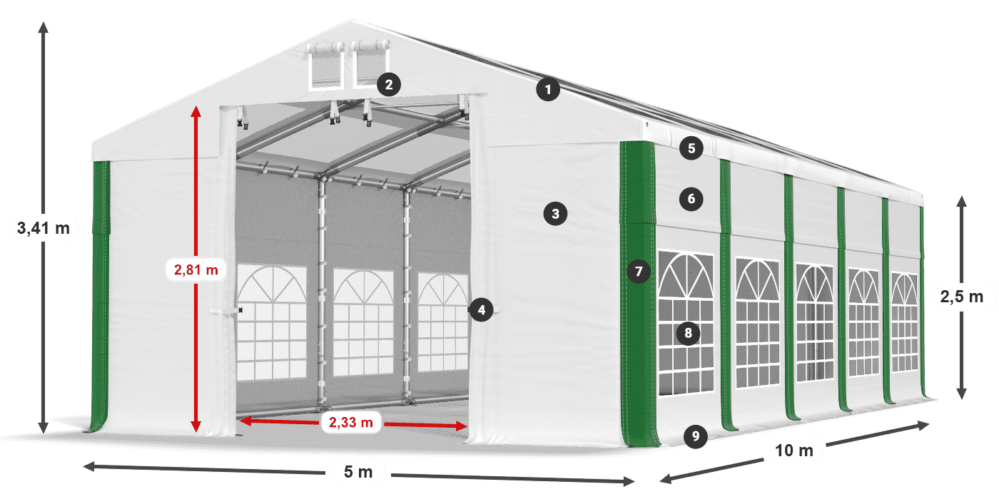 Střecha: MS 580 PVC Stěny: SD 500 PVC 2,5 m legenda