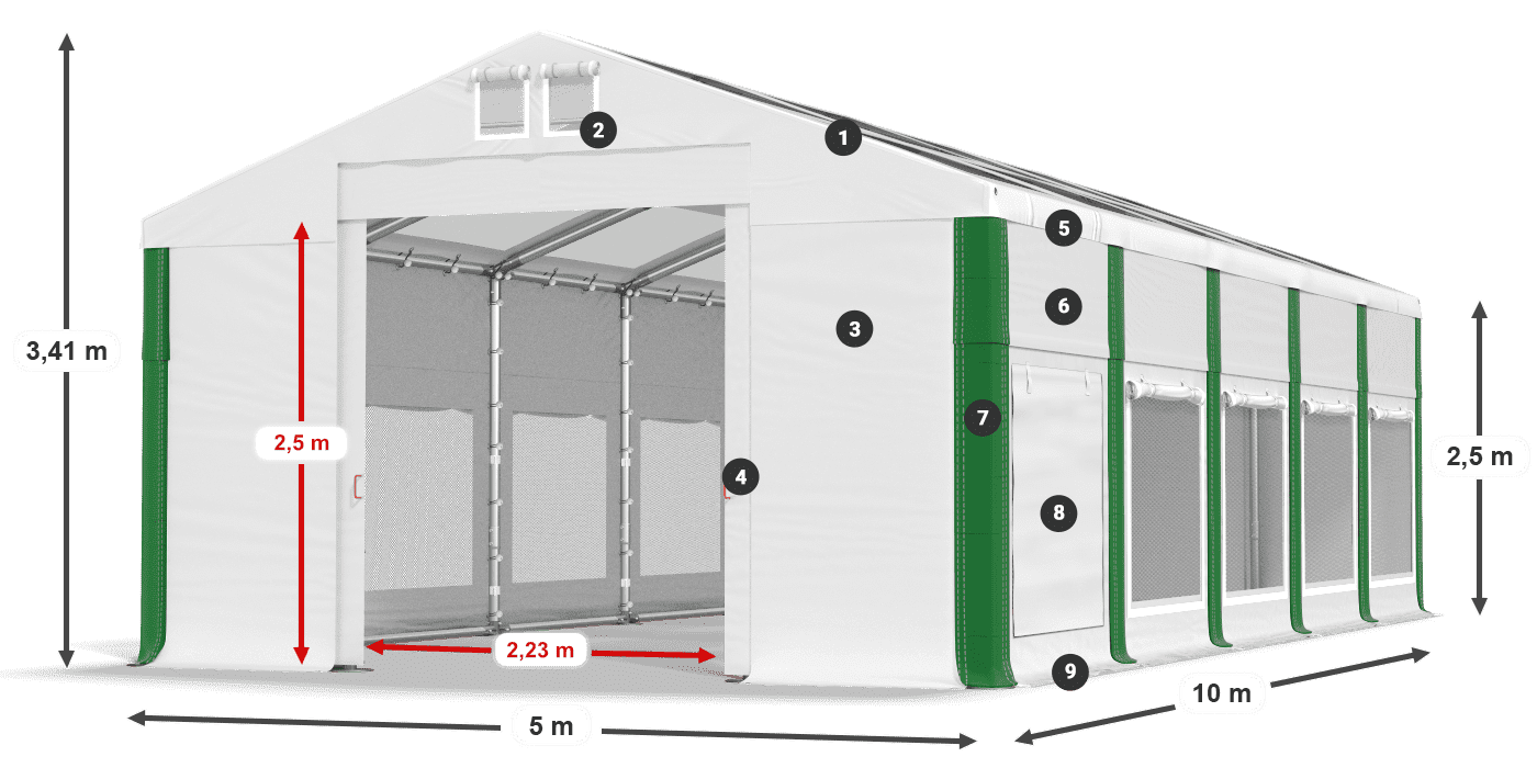 Střecha: MS T 580 PVC Stěny: SD M 500 PVC 2,5 m legenda