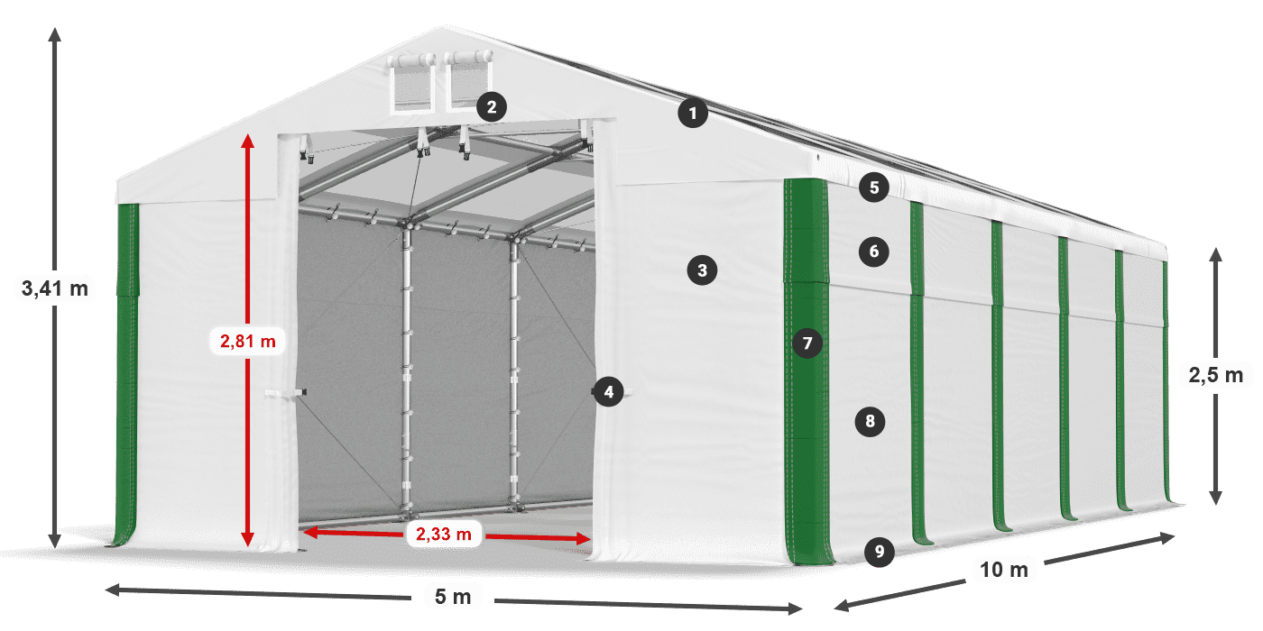 Střecha: MS T 580 PVC Stěny: SD 500 PVC 2,5 m legenda
