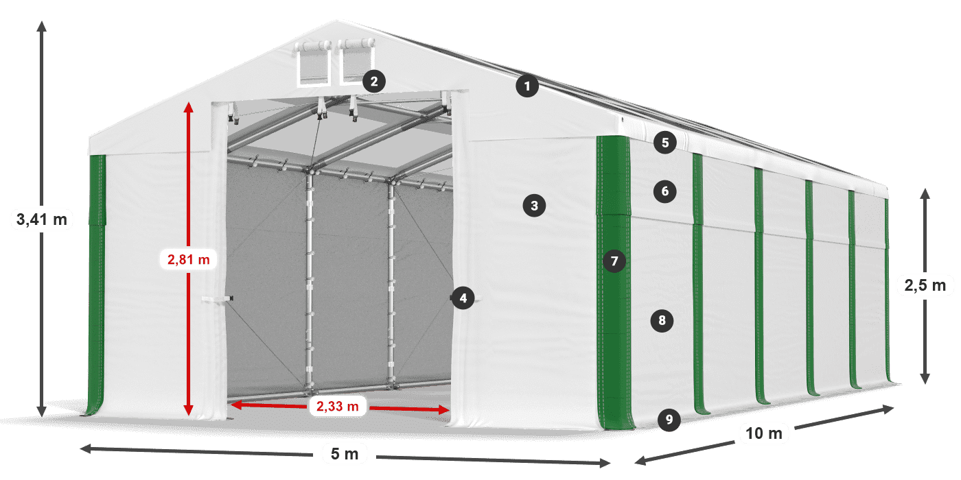 Střecha: MS T 580 PVC Stěny: SD 500 PVC 2,5 m legenda