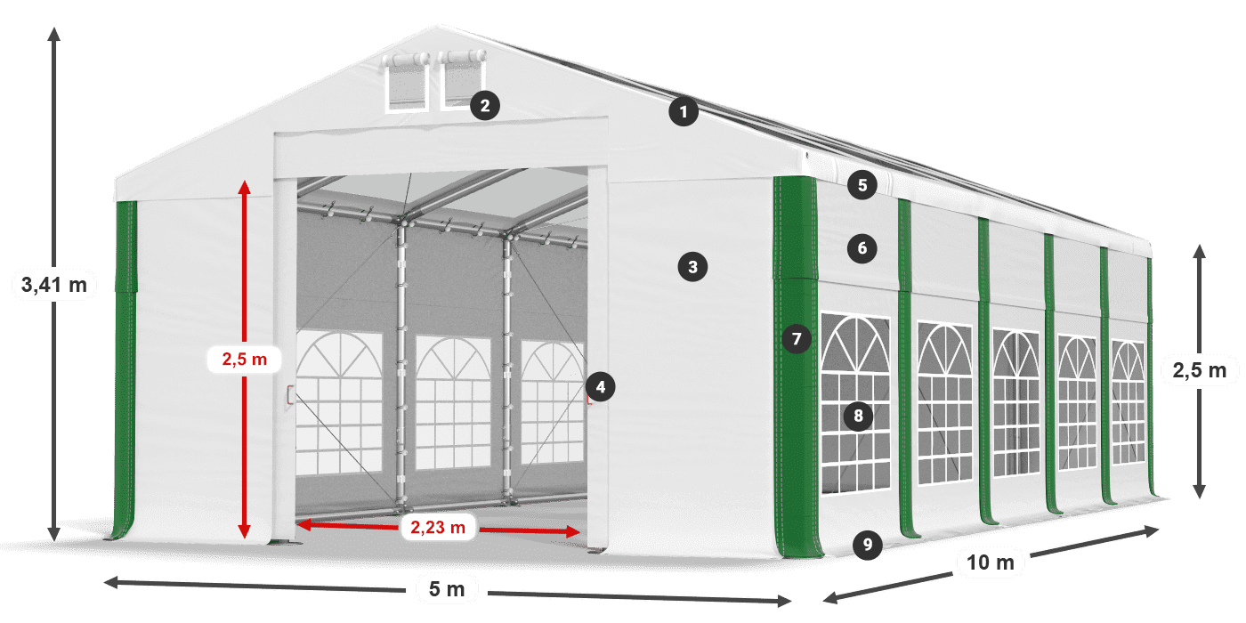 Střecha: MS 580 PVC Stěny: SD 500 PVC 2,5 m legenda
