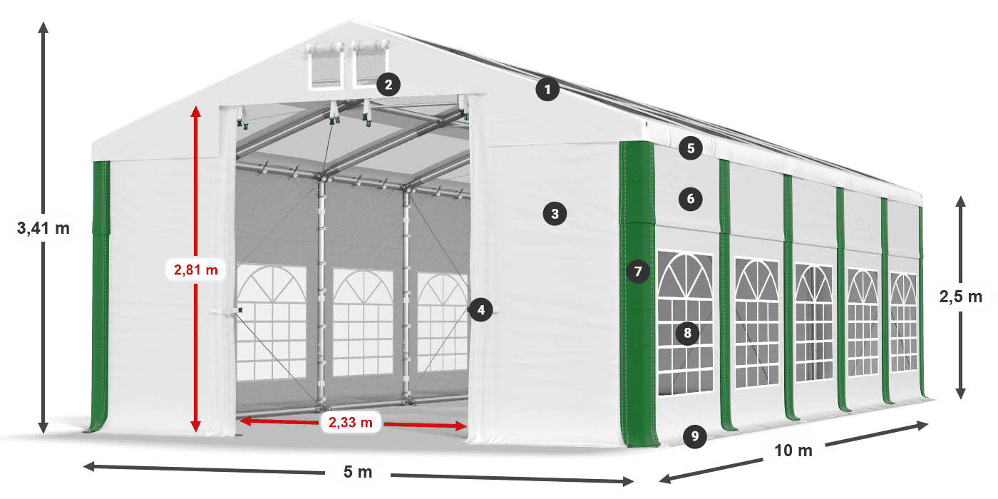 Střecha: MS 580 PVC Stěny: SD 500 PVC 2,5 m legenda