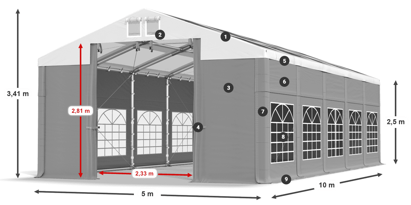 Střecha: MS 580 PVC Stěny: SD 500 PVC 2,5 m legenda