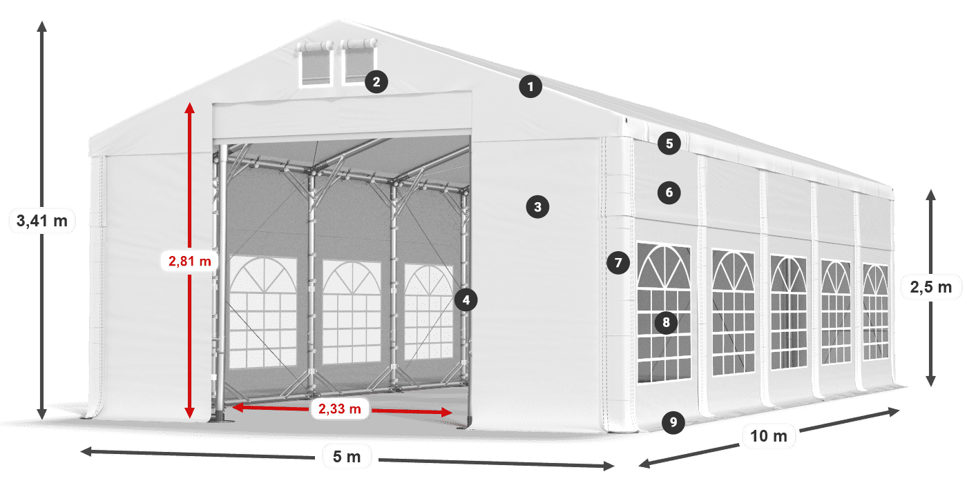Střecha: SD 560 PVC Stěny: FR 620 PVC legenda 2,5m