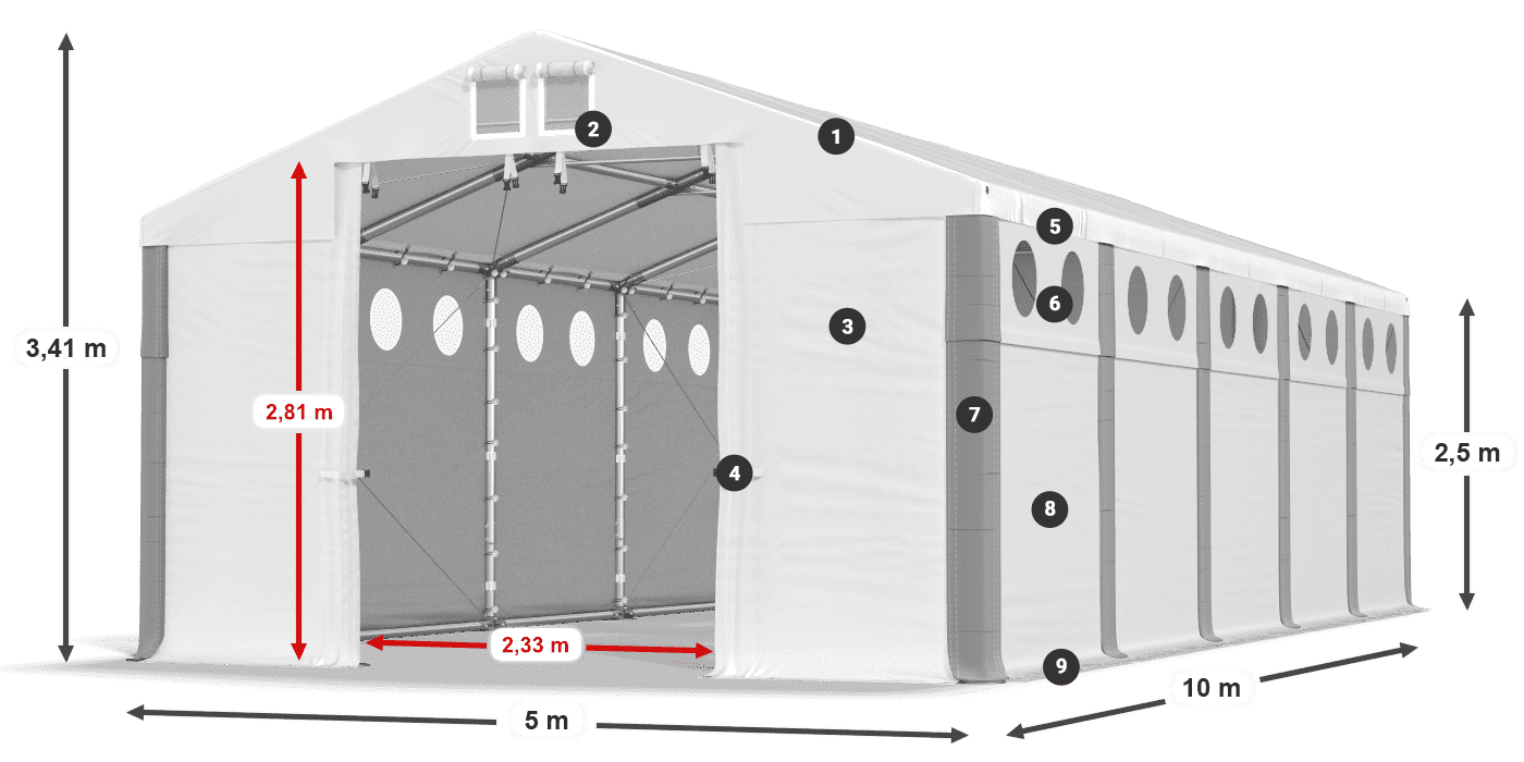 Střecha: SD 560 PVC Stěny: MS O 580 PVC legenda 2,5m