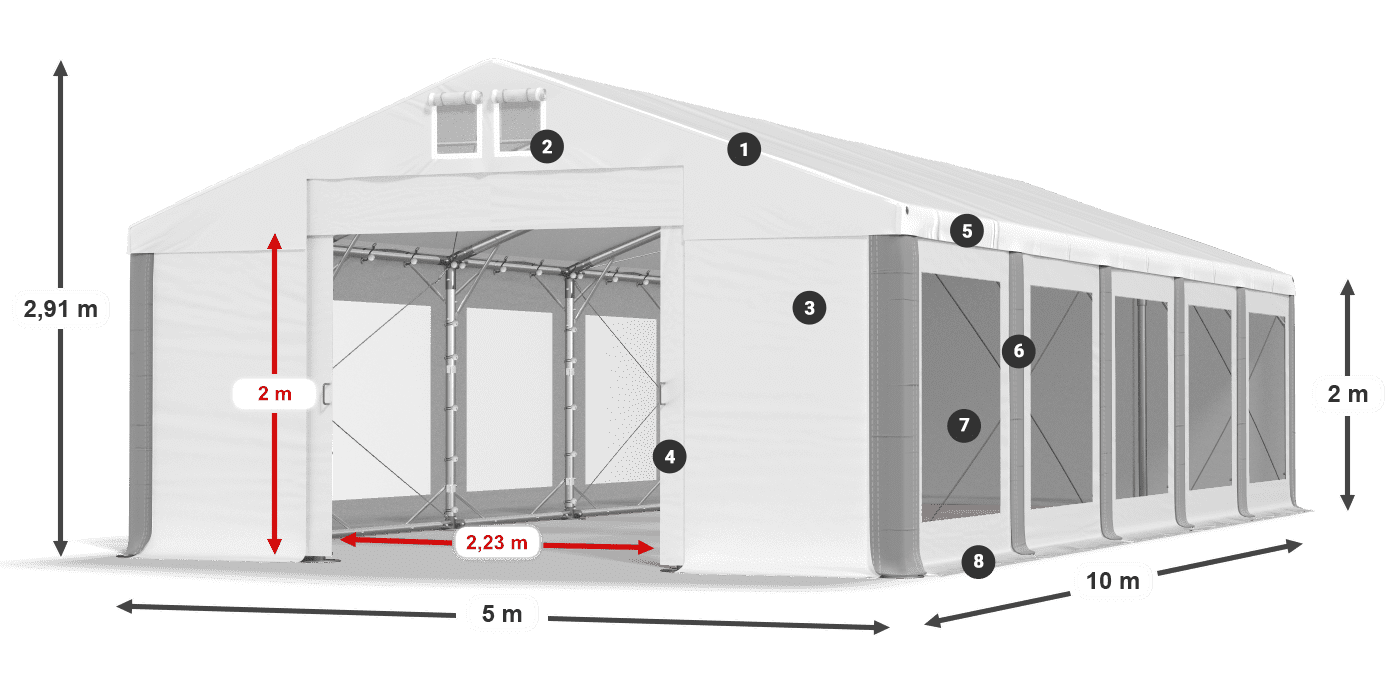 Střecha: FR 620 PVC Stěny: MS 580 PVC 2m legenda