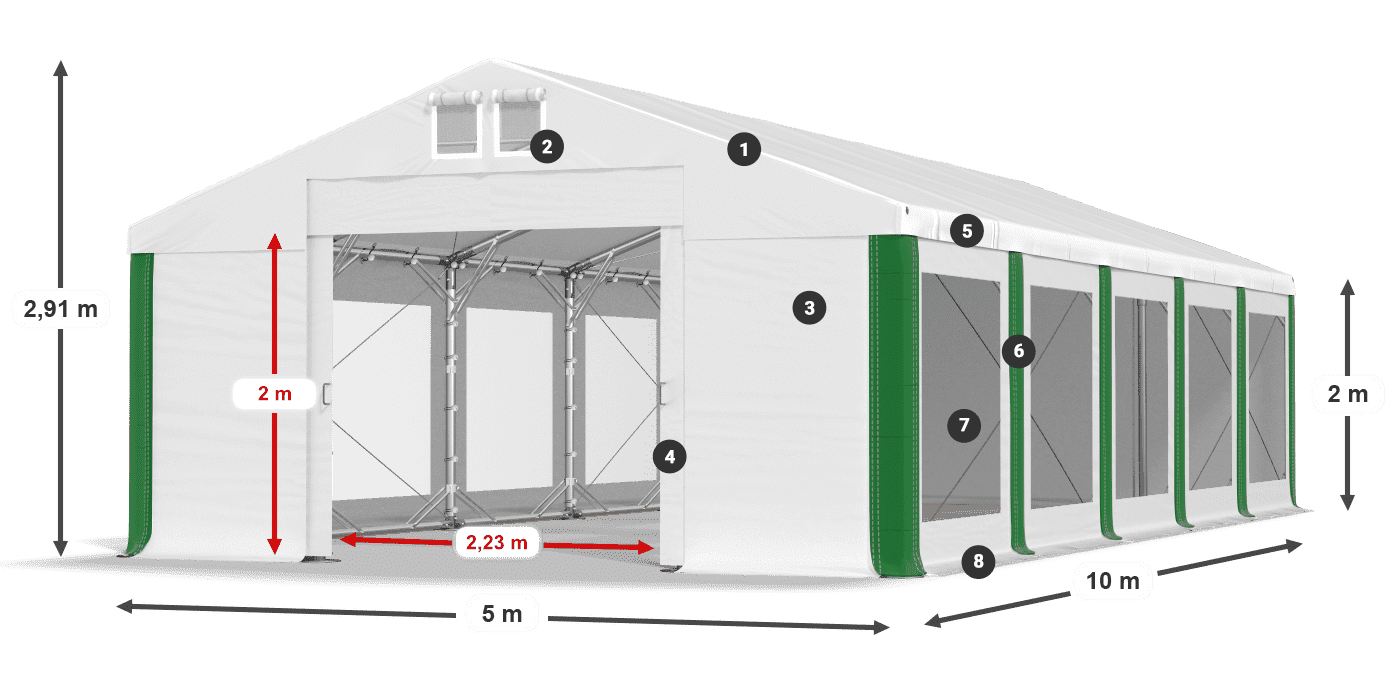 Střecha: FR 620 PVC Stěny: MS 580 PVC 2m legenda