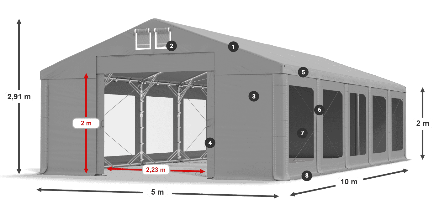 Střecha: FR 620 PVC Stěny: MS 580 PVC 2m legenda