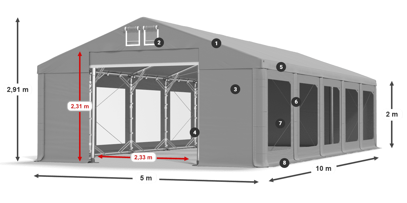 Střecha: FR 620 PVC Stěny: MS 580 PVC 2m legenda