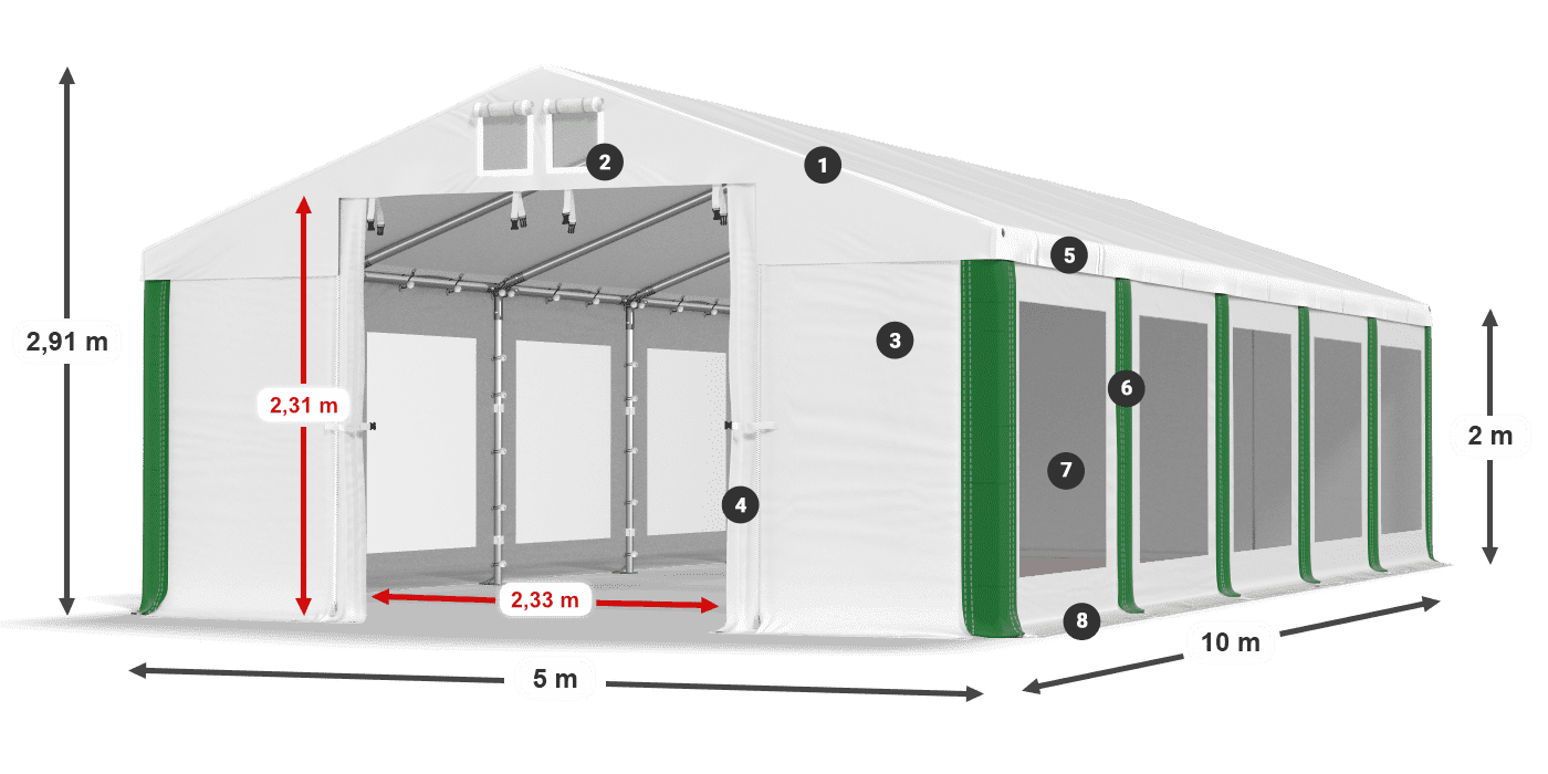 Střecha: FR 620 PVC Stěny: MS 580 PVC 2m legenda