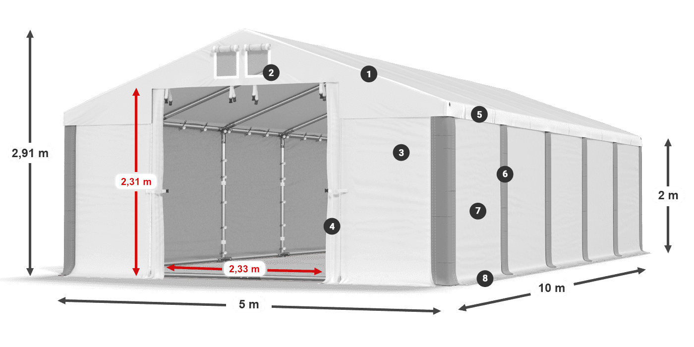 Střecha: FR 620 PVC Stěny: SD 580 PVC 2m legenda