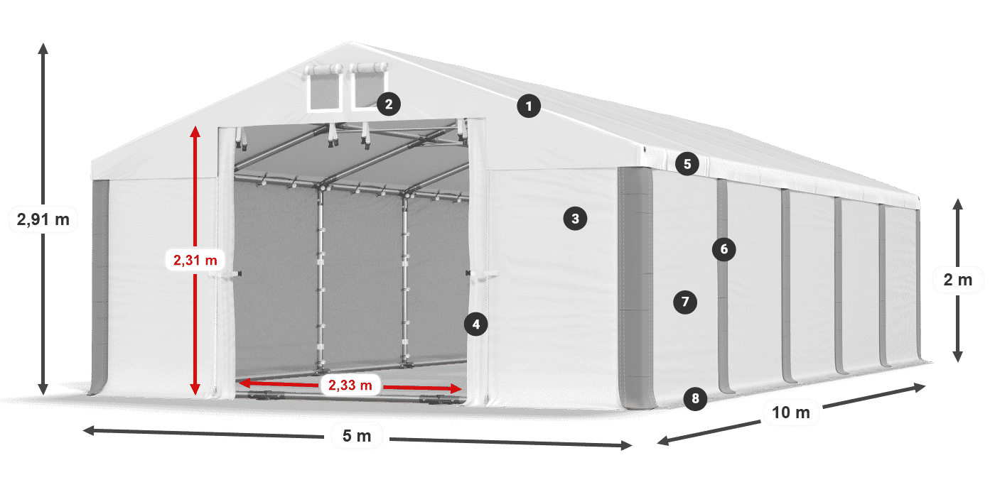 Střecha: FR 620 PVC Stěny: SD 580 PVC 2m legenda
