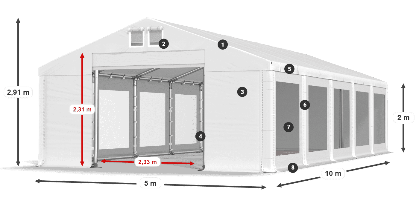 Střecha: FR 620 PVC Stěny: MS 580 PVC 2m legenda