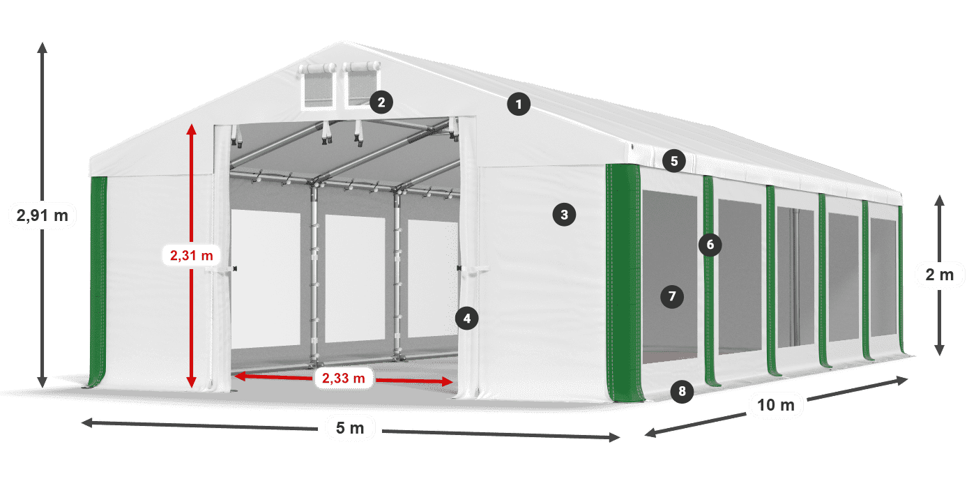 Střecha: FR 620 PVC Stěny: MS 580 PVC 2m legenda