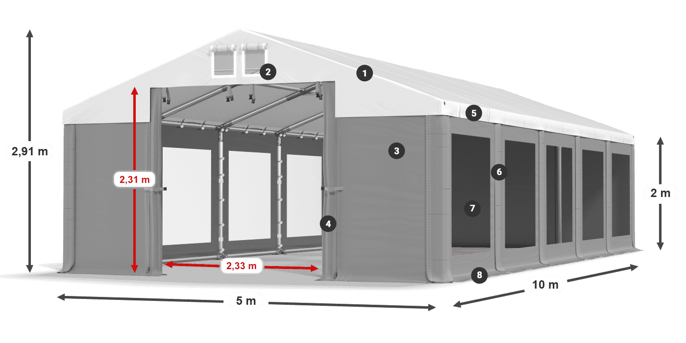 Střecha: FR 620 PVC Stěny: MS 580 PVC 2m legenda