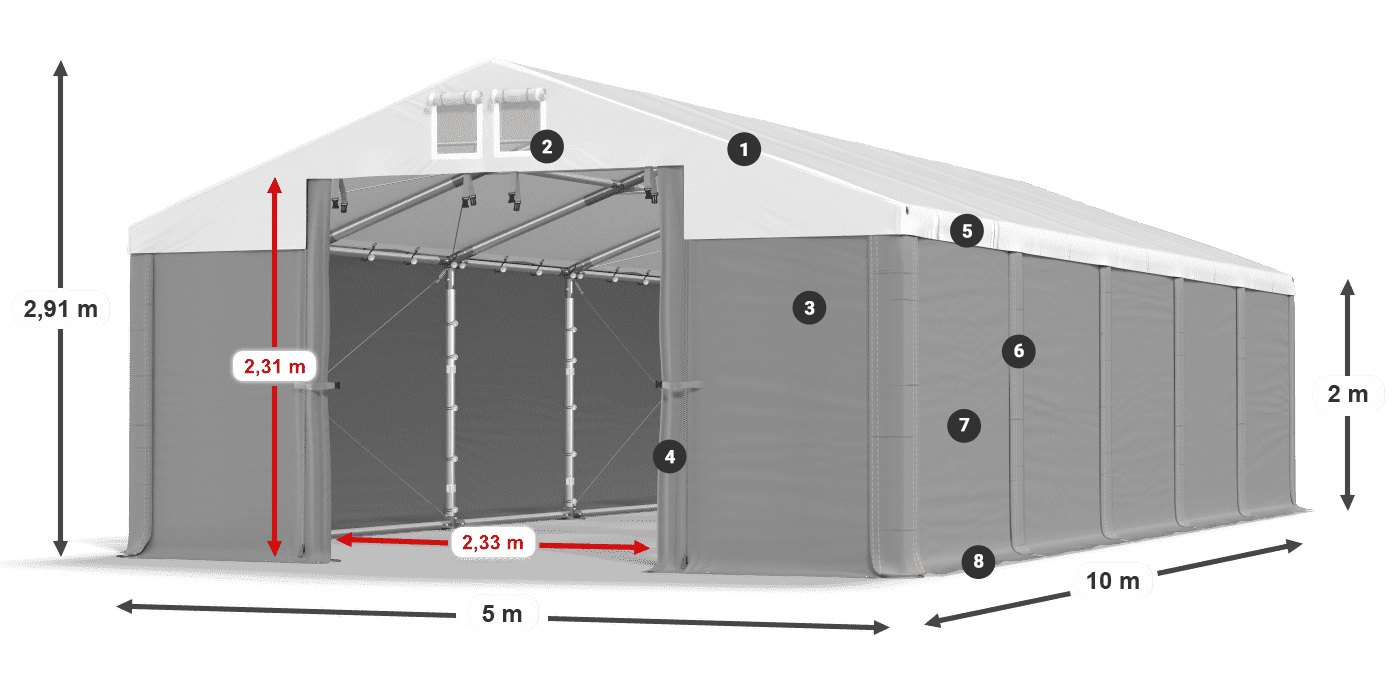 Střecha: FR 620 PVC Stěny: SD 580 PVC 2m legenda