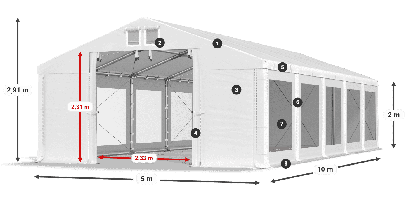 Střecha: FR 620 PVC Stěny: MS 580 PVC 2m legenda