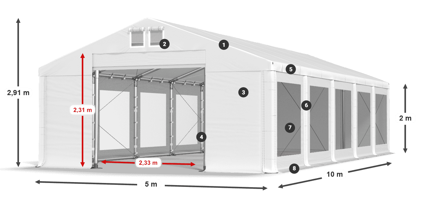 Střecha: FR 620 PVC Stěny: MS 580 PVC 2m legenda