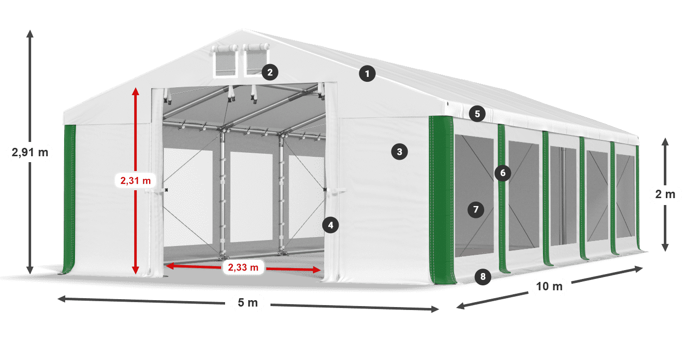 Střecha: FR 620 PVC Stěny: MS 580 PVC 2m legenda