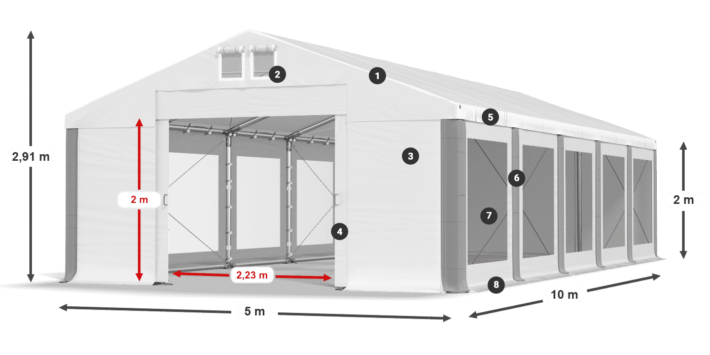 Střecha: FR 620 PVC Stěny: MS 580 PVC 2m legenda