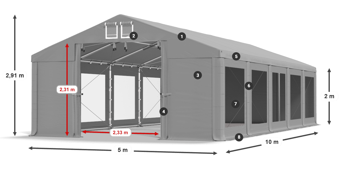 Střecha: FR 620 PVC Stěny: MS 580 PVC 2m legenda