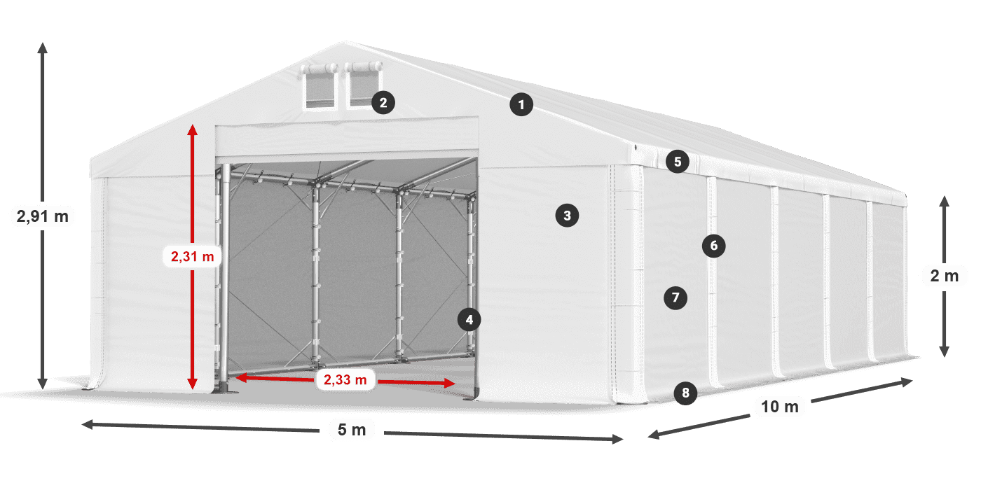 Střecha: FR 620 PVC Stěny: SD 500 PVC 2m legenda