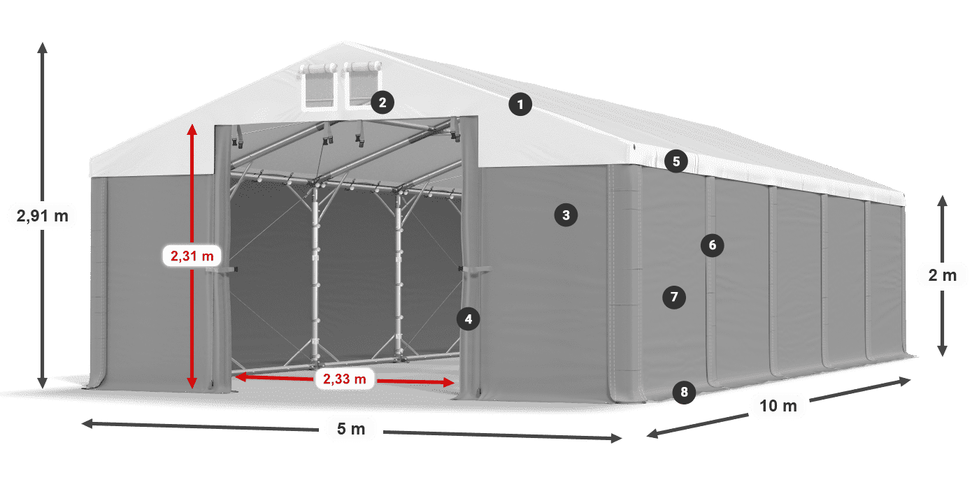 Střecha: FR 620 PVC Stěny: SD 500 PVC 2m legenda