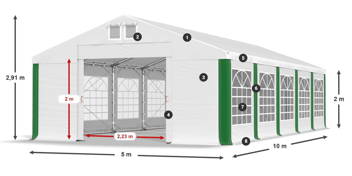 Střecha: FR 620 PVC Stěny: SD 500 PVC 2m legenda
