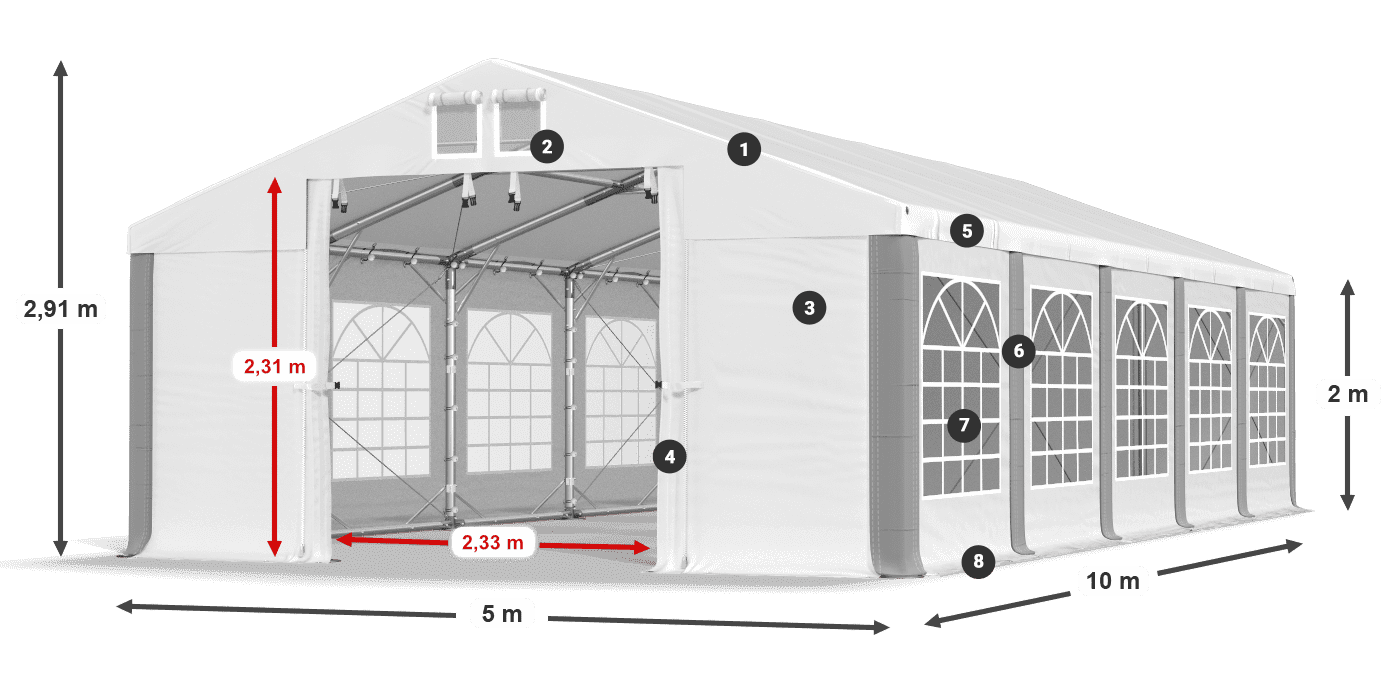 Střecha: FR 620 PVC Stěny: SD 500 PVC 2m legenda
