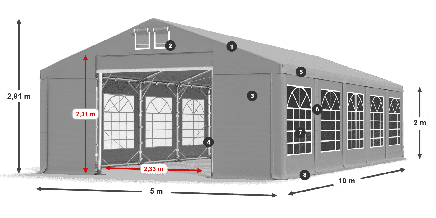 Střecha: FR 620 PVC Stěny: SD 500 PVC 2m legenda