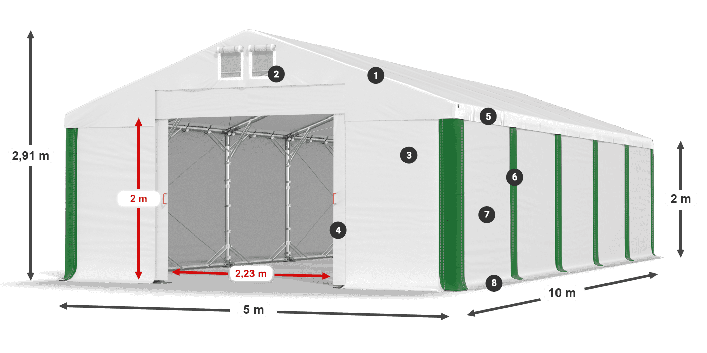 Střecha: FR 620 PVC Stěny: SD 500 PVC 2m legenda
