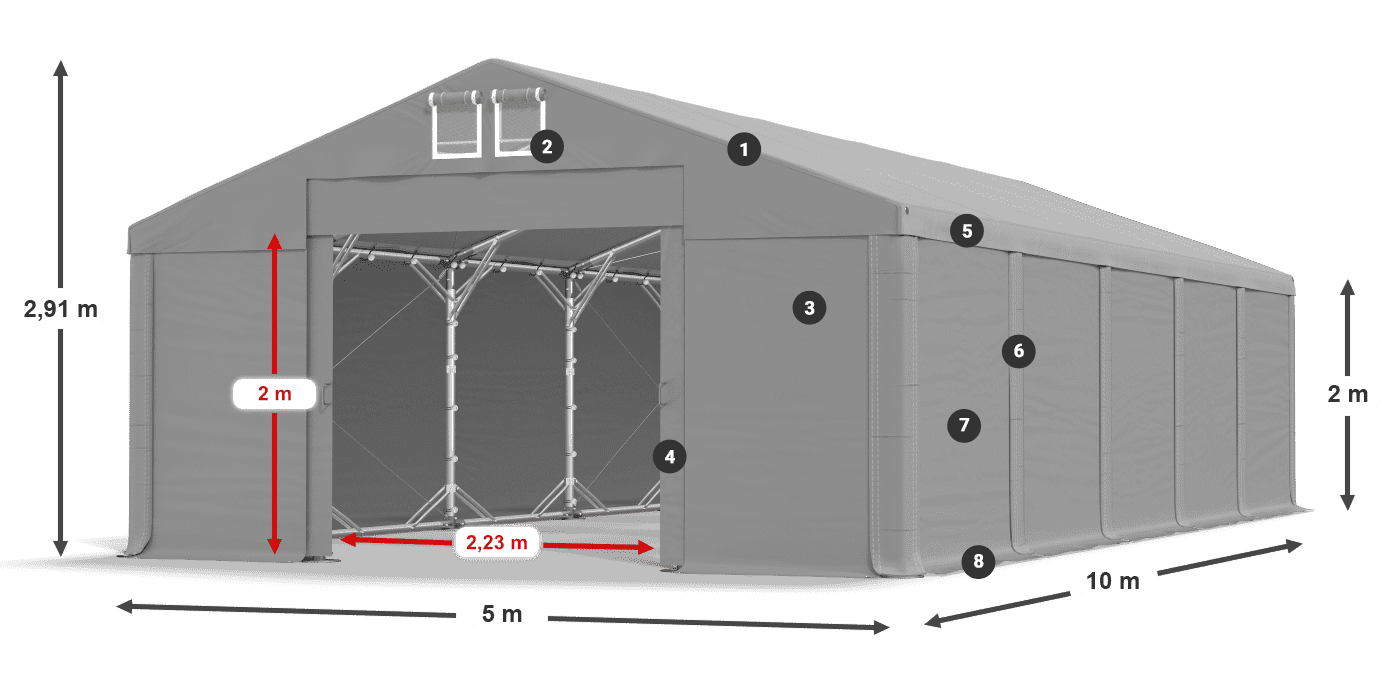 Střecha: FR 620 PVC Stěny: SD 500 PVC 2m legenda