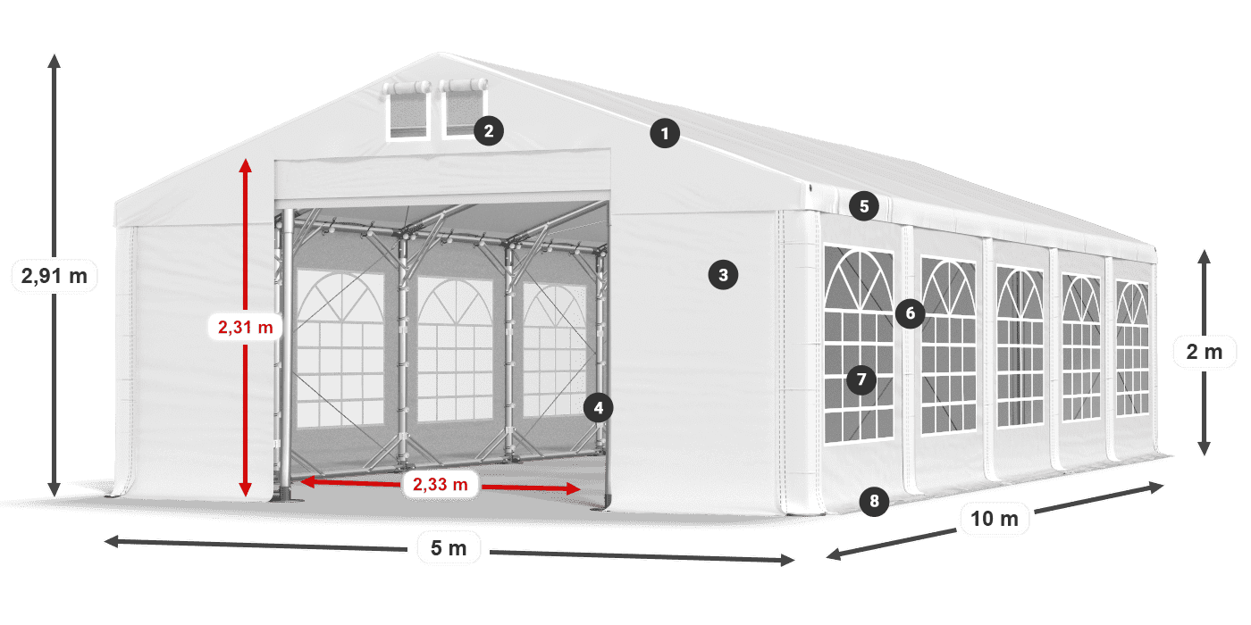 Střecha: FR 620 PVC Stěny: SD 500 PVC 2m legenda