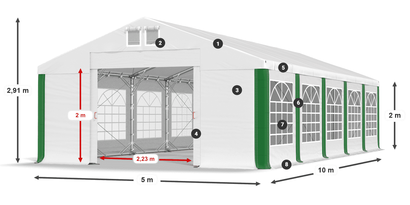 Střecha: FR 620 PVC Stěny: SD 500 PVC 2m legenda