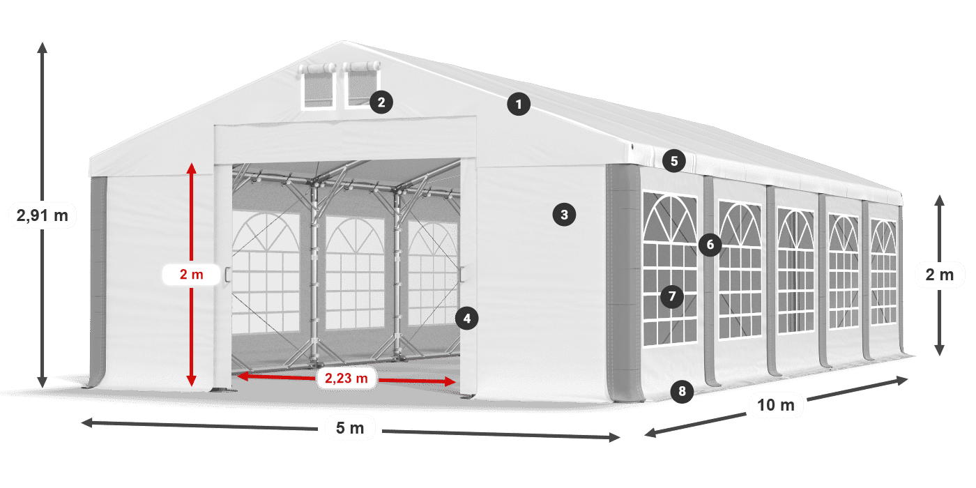 Střecha: FR 620 PVC Stěny: SD 500 PVC 2m legenda