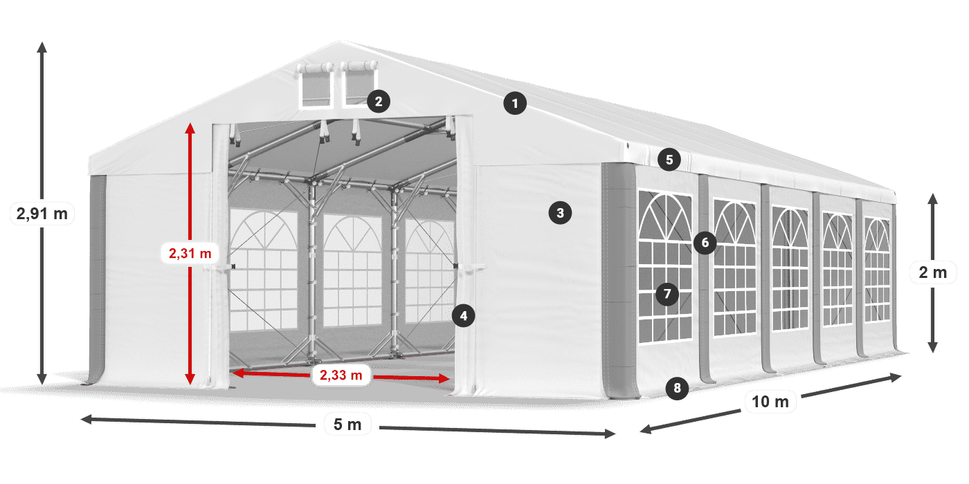 Střecha: FR 620 PVC Stěny: SD 500 PVC 2m legenda