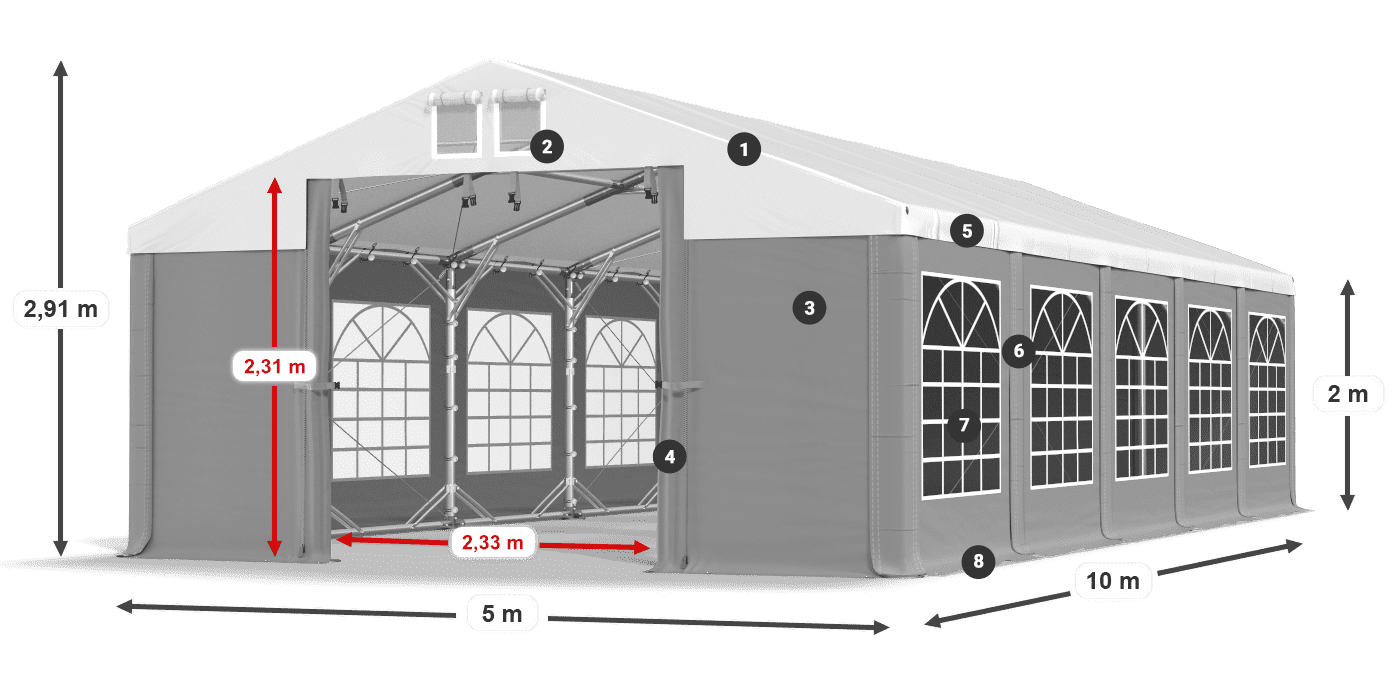 Střecha: FR 620 PVC Stěny: SD 500 PVC 2m legenda
