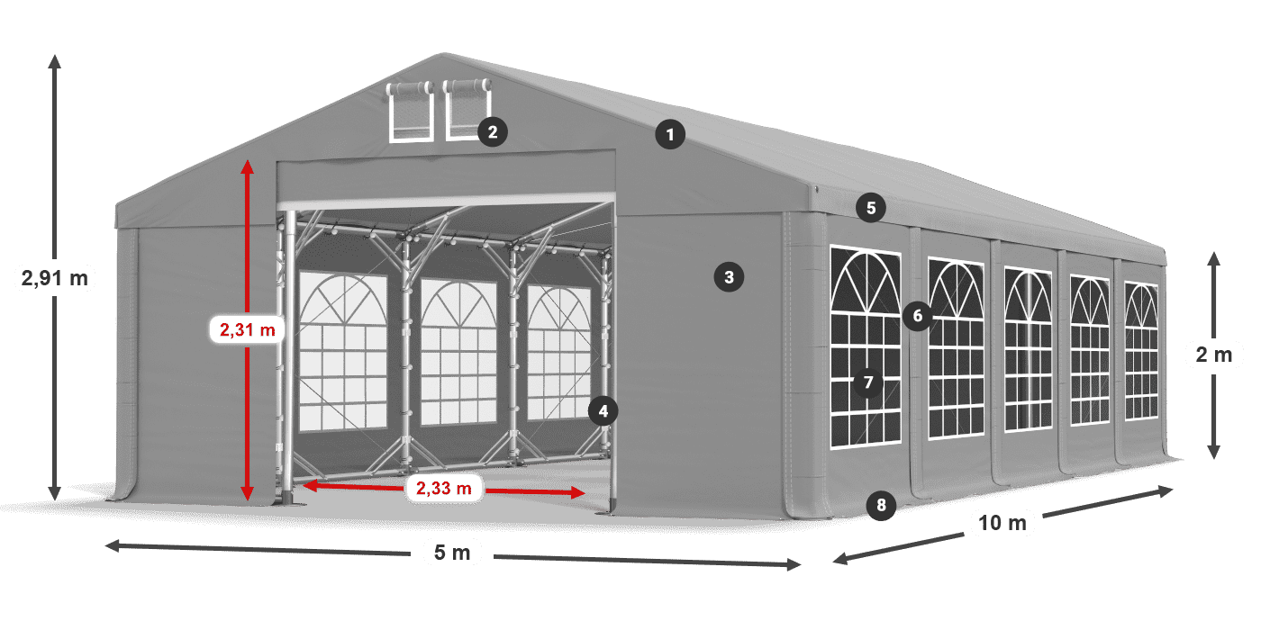Střecha: FR 620 PVC Stěny: SD 500 PVC 2m legenda