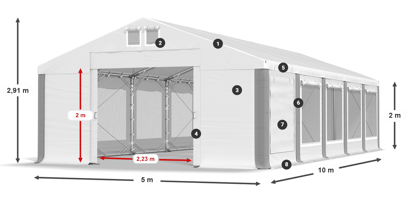 Střecha: FR 620 PVC Stěny: SD 500 PVC 2m legenda
