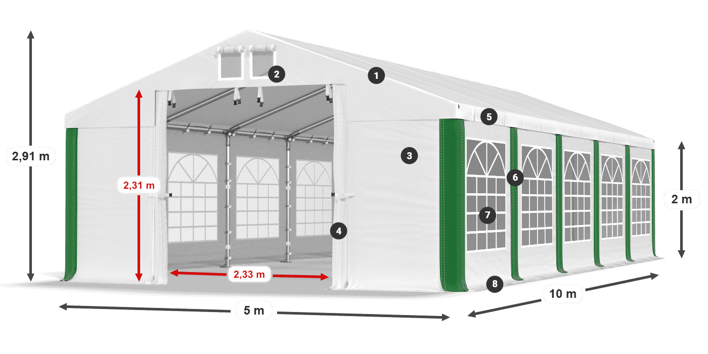 Střecha: FR 620 PVC Stěny: SD 500 PVC 2m legenda