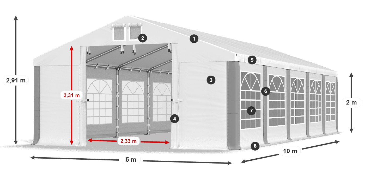 Střecha: FR 620 PVC Stěny: SD 500 PVC 2m legenda