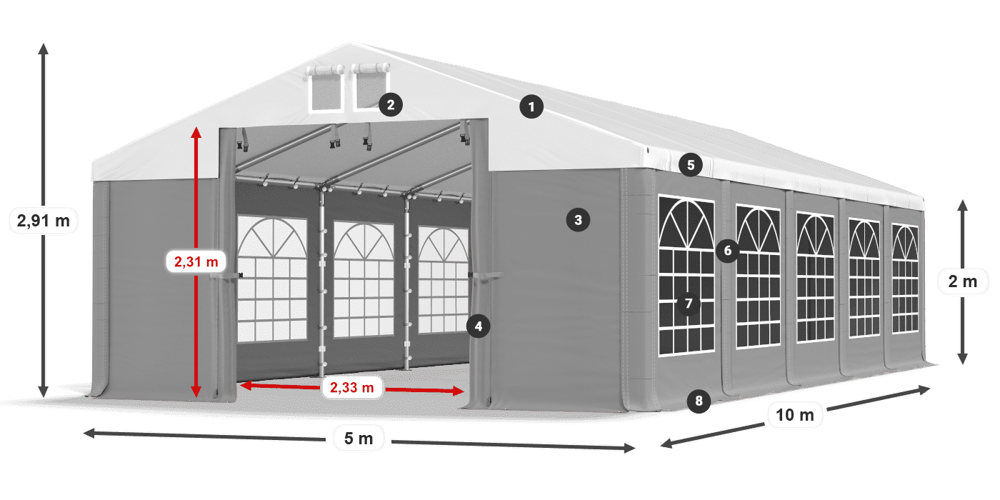 Střecha: FR 620 PVC Stěny: SD 500 PVC 2m legenda