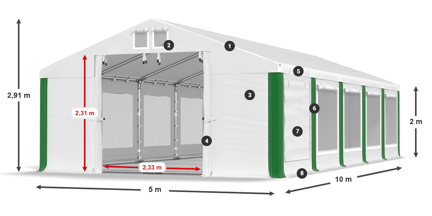 Střecha: FR 620 PVC Stěny: SD 500 PVC 2m legenda