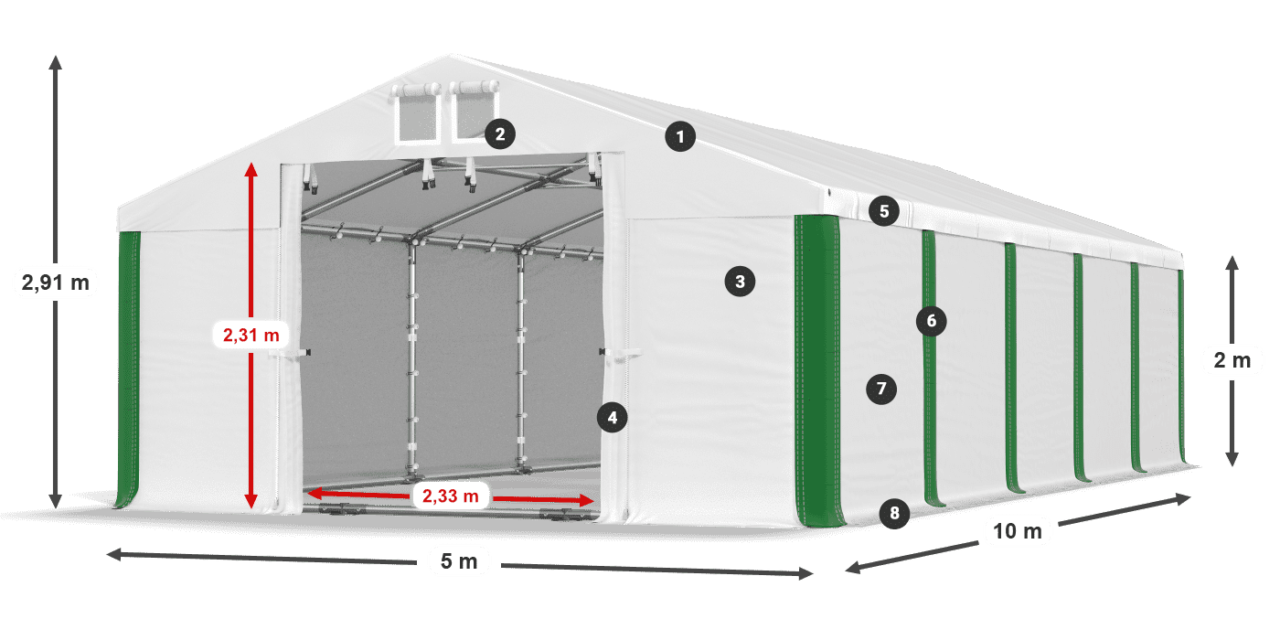 Střecha: FR 620 PVC Stěny: SD 500 PVC 2m legenda